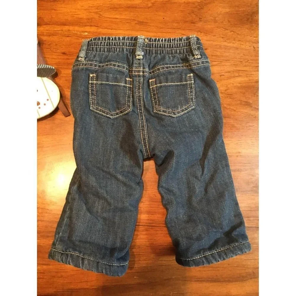 Old Navy Fleece Lined Denim Blue Jeans Winter Casual Baby Girls Size 6-12 Months